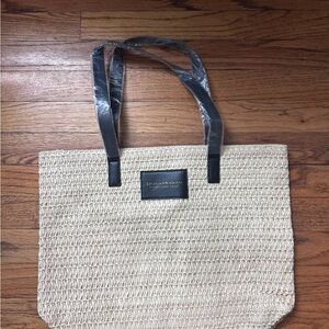 Donna Karan Cream and Black Tote Bag with Woven Design